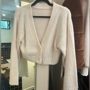 WHITE CROPPED CARDIGAN